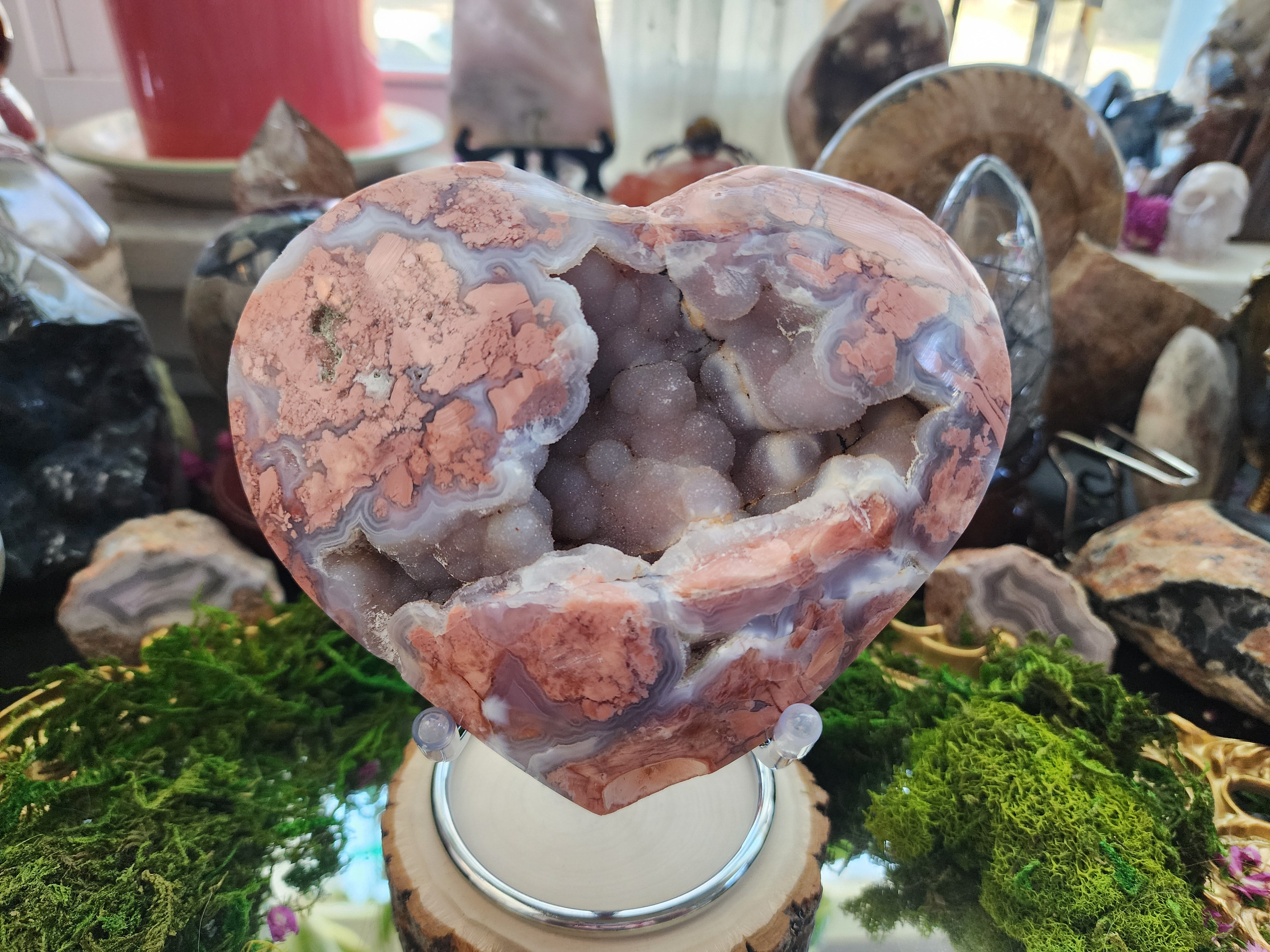 Hot Druzy pink agate heart