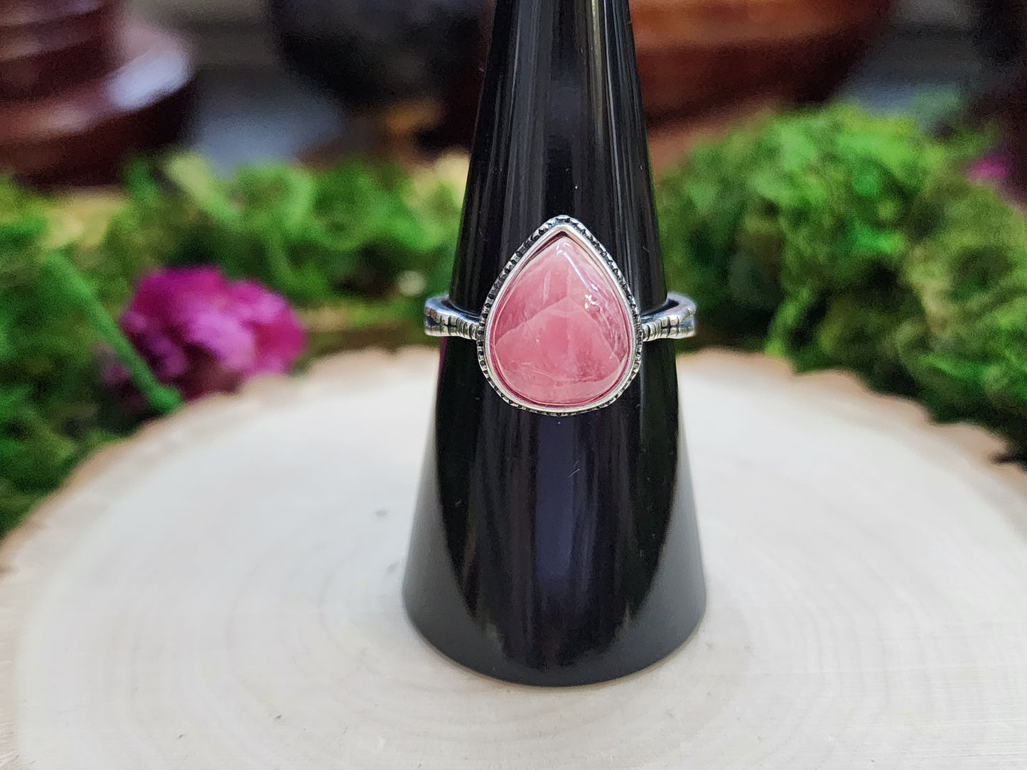 Rhodochrosite Teardrop Ring