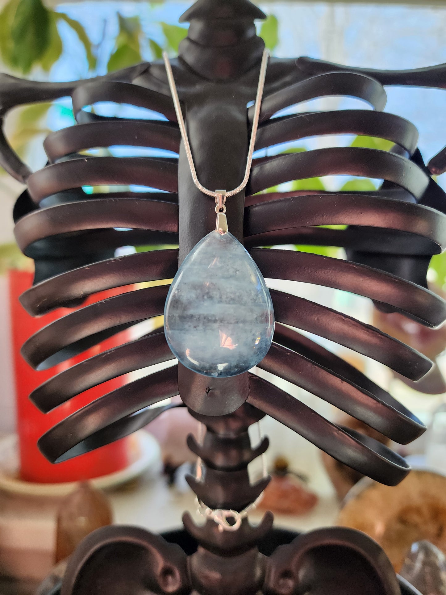 Aquamarine with Mica and Rutile Pendant Necklace