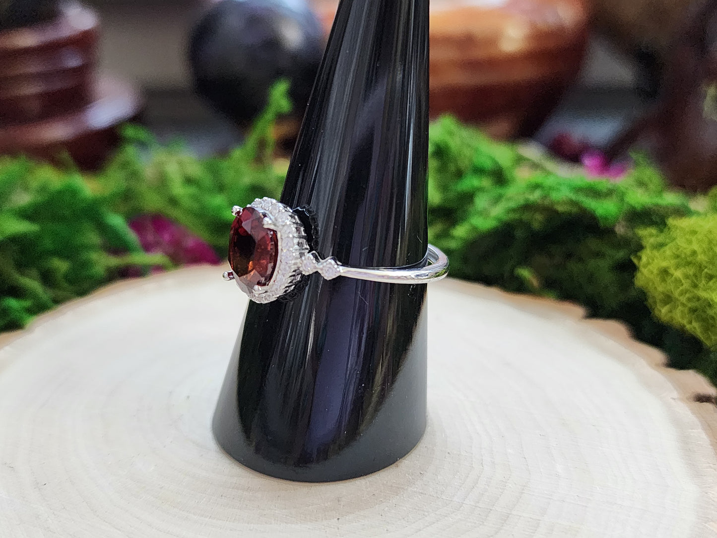 Garnet with Zircon Accents  Adjustable Ring