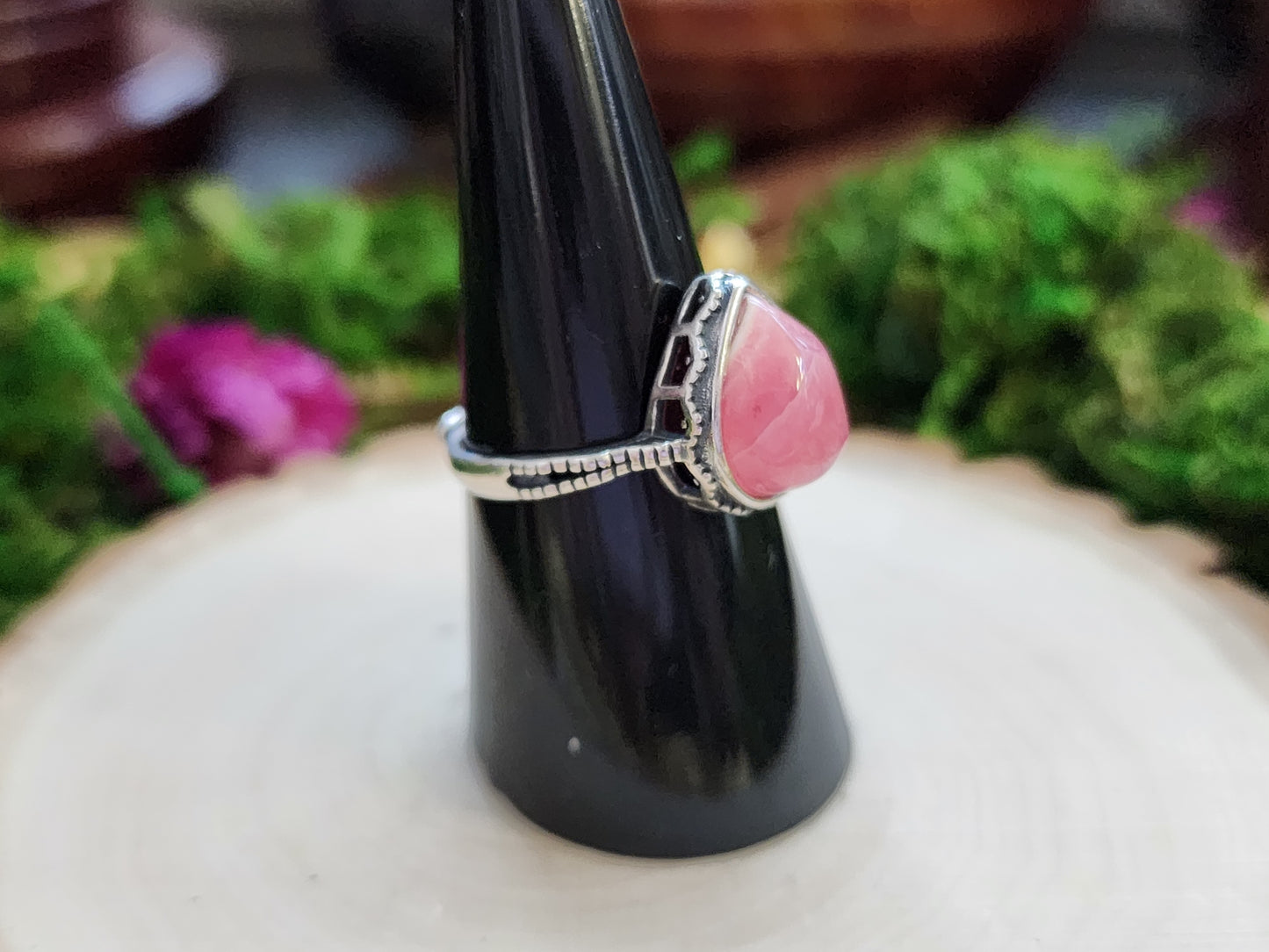 Rhodochrosite Teardrop Ring